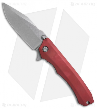 Heretic Knives Wraith Flipper Knife Red Aluminum (3.625" Stonewash)