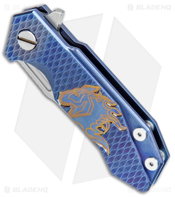Hinderer Knives Half Track Tanto Knife Horse Logo Blue Ti (2.75