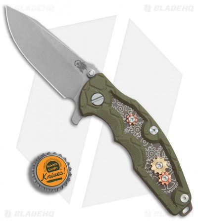 Hinderer Knives Jurassic Gears Frame Lock Knife OD Green G-10 (3.375" Working)