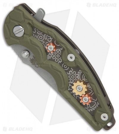 Hinderer Knives Jurassic Gears Frame Lock Knife OD Green G-10 (3.375" Working)