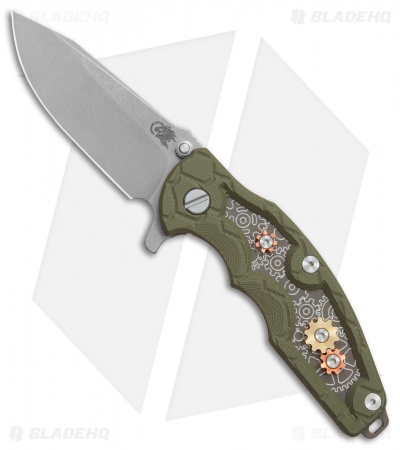 Hinderer Knives Jurassic Gears Frame Lock Knife OD Green G-10 (3.375" Working)