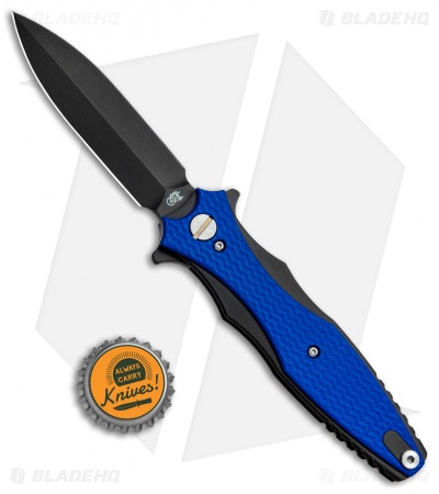 Hinderer Knives Maximus Dagger Flipper Knife Blue G-10 (3.5" DLC Black)