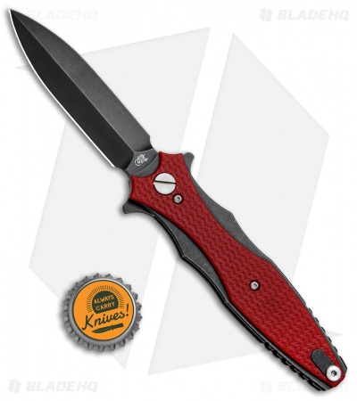 Hinderer Knives Maximus Dagger Flipper Knife Red G-10 (3.5" Battle Black)
