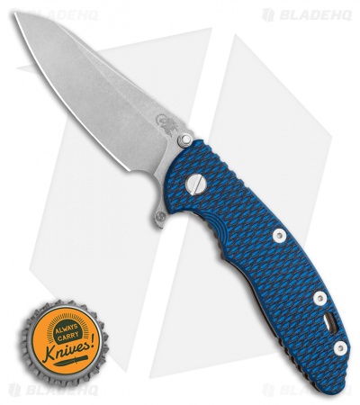 Hinderer Knives XM-18 3.5" Skinny Sheepsfoot Flipper Knife Blue/Black Bttl Brnz