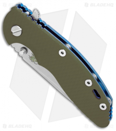 Hinderer Knives XM-18 3.5" Spanto Knife OD Green G-10/Blue Ti (Stonewash 20CV)