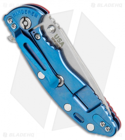 Hinderer Knives XM-18 3.5" Spanto Knife Red G-10/Blue Ti (Stonewash 20CV)