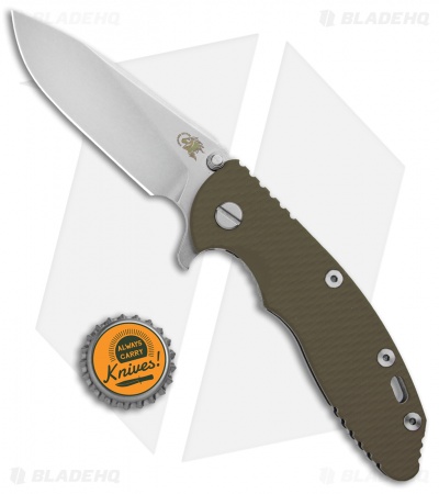 Hinderer Knives XM-18 3.5 Slicer Flipper Knife OD Green G-10 (Stonewash)
