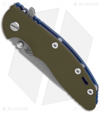 Hinderer XM-18 3.5 Slicer Knife OD Green G-10/Blue Ano (3.5" Stonewash)