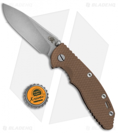 Hinderer Knives XM-18 3.5 Slicer Frame Lock Knife Tan G-10 (Stonewash) Bronze
