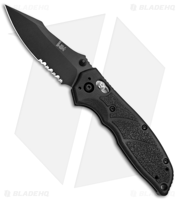 HK Exemplar Pivot Lock Knife Black G10 (3.25" Black Serr) 54150 Blade HQ