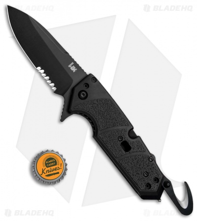 HK Karma First Response Tool Flipper Knife Black G-10 (3.75" Black Serr)