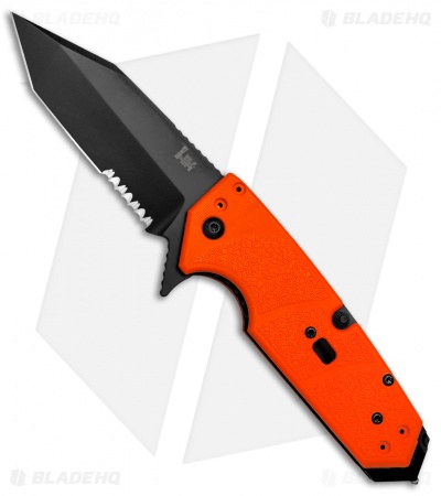 HK Karma Tanto First Response Tool Flipper Knife Orange G-10 (3.75" Black Serr)