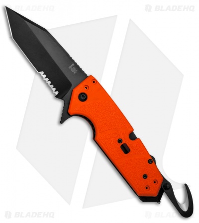 HK Karma Tanto First Response Tool Flipper Knife Orange G-10 (3.75" Black Serr)