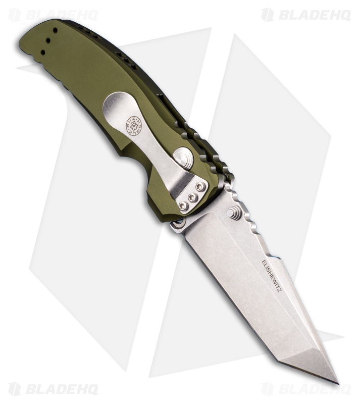 Hogue Knives EX01 Knife OD Green Aluminum Handle Tanto Blade (4" Tumble Plain)