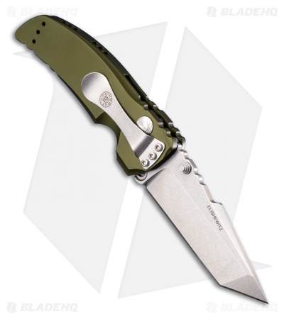 Hogue Knives EX01 Knife OD Green Aluminum Handle Tanto Blade (4" Tumble Plain)