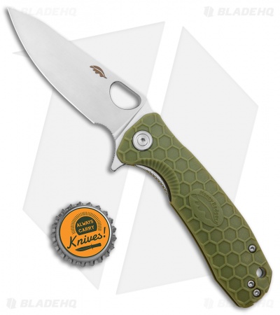 Honey Badger Knives Medium Flipper Leaf Shape Green FRN (3.25" Satin)