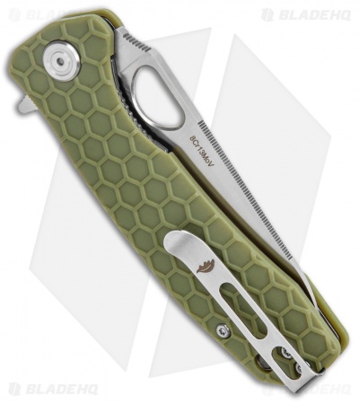 Honey Badger Knives Medium Flipper Leaf Shape Green FRN (3.25" Satin)