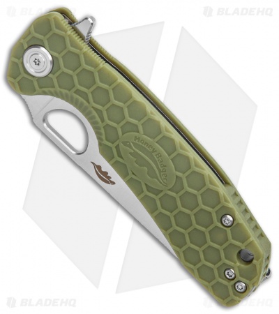 Honey Badger Knives Medium Flipper Leaf Shape Green FRN (3.25" Satin)