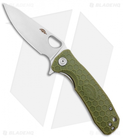 Honey Badger Knives Medium Flipper Leaf Shape Green FRN (3.25" Satin)