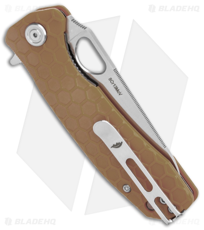 Honey Badger Knives Medium Flipper Leaf Shape Tan FRN (3.25" Satin)