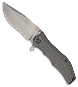 HTM Darrel Ralph Gun Hammer Bowie Liner Lock Knife Gray (3.5" SW Serr)