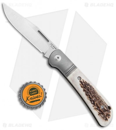 J.E. Made Lanny's Clip Slip Joint Knife Stag/Ti (3.08" Hand Ground Satin) 