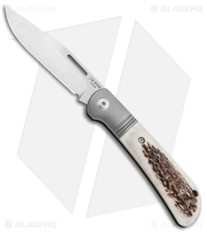J.E. Made Lanny's Clip Slip Joint Knife Stag/Ti (3.08" Hand Ground Satin)