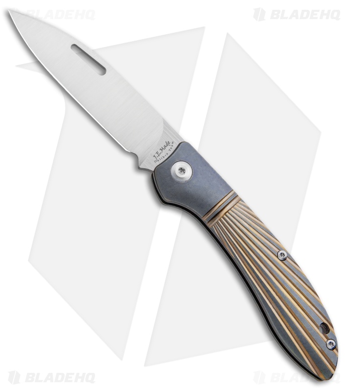 J.E. Made Phoenix Slip Joint Knife Milled Blue/Bronze Ti (3.19" Hand Ground)