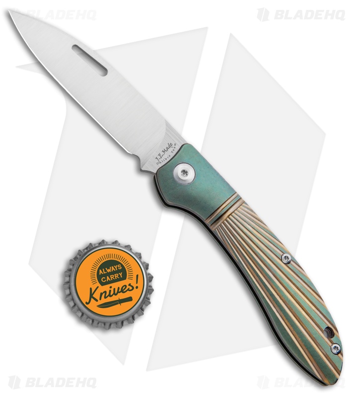 J.E. Made Phoenix Slip Joint Knife Milled Green/Bronze Ti (3.19" Hand Ground)