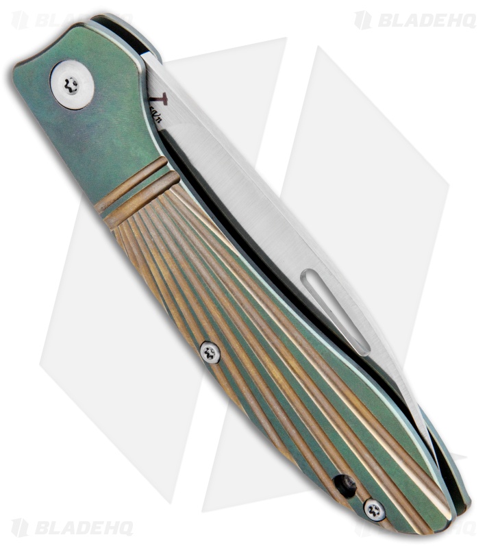 J.E. Made Phoenix Slip Joint Knife Milled Green/Bronze Ti (3.19" Hand Ground)