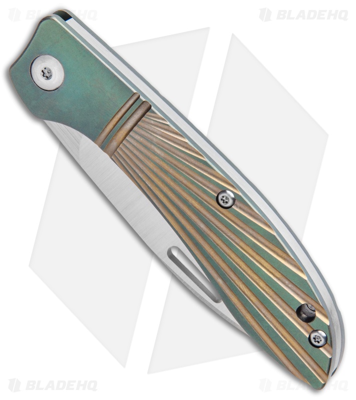 J.E. Made Phoenix Slip Joint Knife Milled Green/Bronze Ti (3.19" Hand Ground)