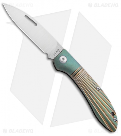 J.E. Made Phoenix Slip Joint Knife Milled Green/Bronze Ti (3.19" Hand Ground)