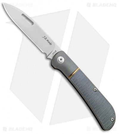 J.E. Made Zulu Slip Joint Knife Checkered Blue Ti (3.15" Stonewash)