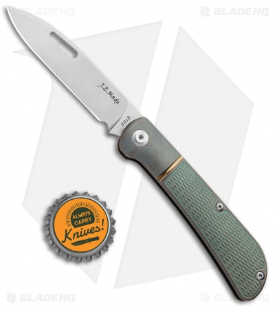 J.E. Made Zulu Slip Joint Knife Checkered Green Ti (3.15" Stonewash)