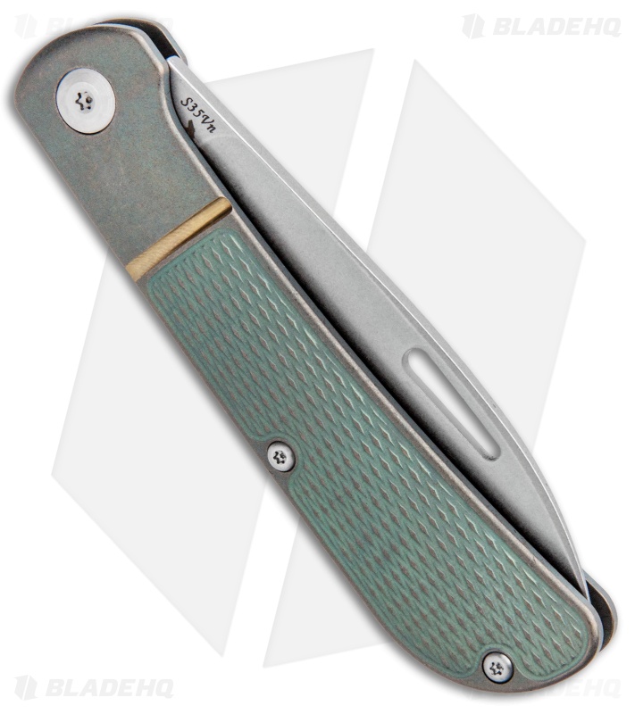 J.E. Made Zulu Slip Joint Knife Checkered Green Ti (3.15" Stonewash)