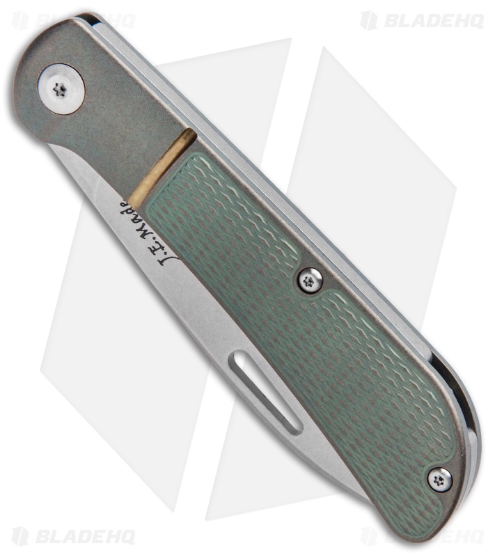 J.E. Made Zulu Slip Joint Knife Checkered Green Ti (3.15" Stonewash)
