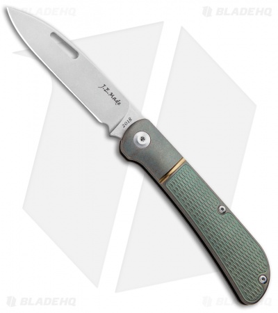 J.E. Made Zulu Slip Joint Knife Checkered Green Ti (3.15" Stonewash)