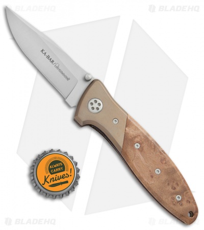 Ka-Bar Technocut Liner Lock Knife Brown Maple Burl/Titanium (3" Bead Blast)