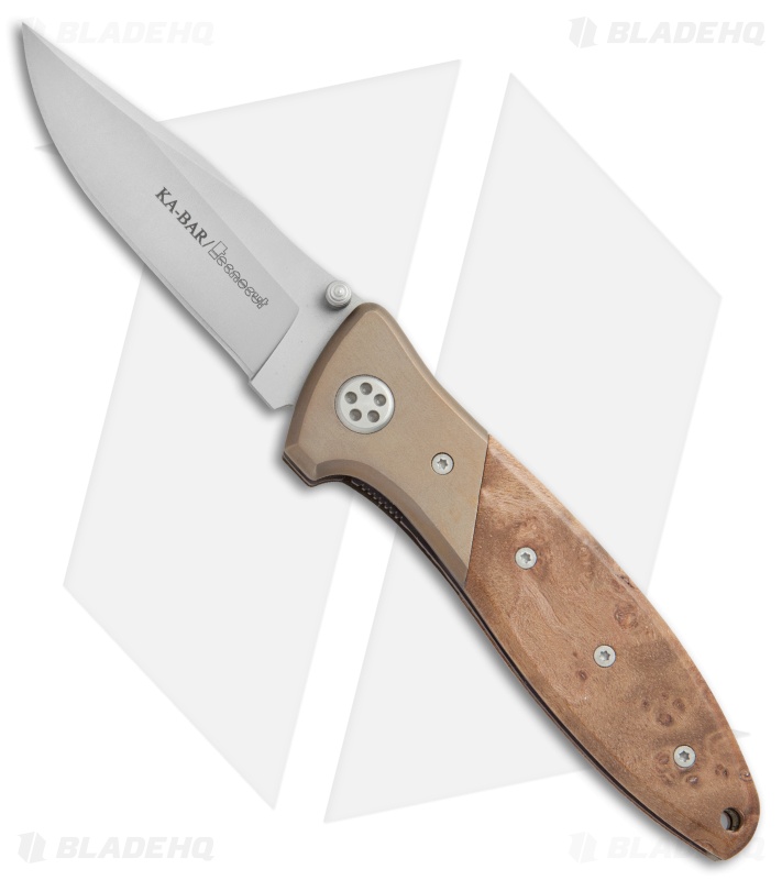 Ka-Bar Technocut Liner Lock Knife Brown Maple Burl/Titanium (3" Bead Blast)