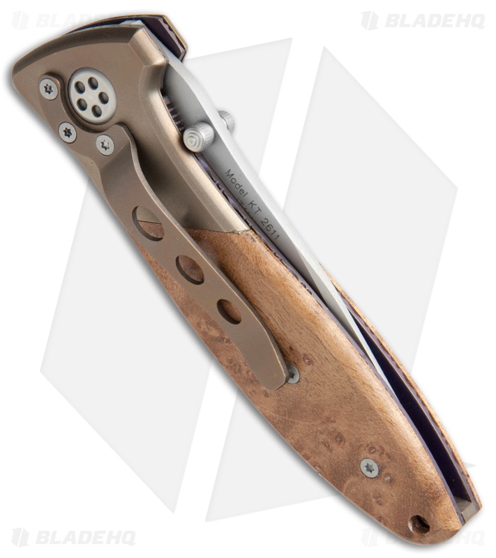 Ka-Bar Technocut Liner Lock Knife Brown Maple Burl/Titanium (3" Bead Blast)