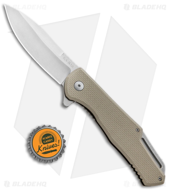 Ka-Bar Jarosz Spear Point Flipper Frame Lock Knife Tan G-10 (3.5" Stonewash)