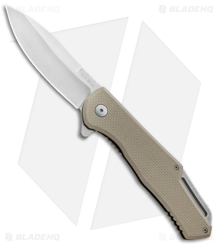 Ka-Bar Jarosz Spear Point Flipper Frame Lock Knife Tan G-10 (3.5" Stonewash)