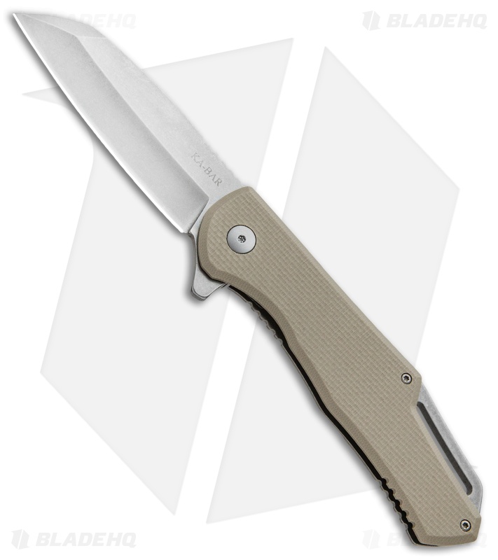 Ka-Bar Jarosz Wharncliffe Flipper Frame Lock Knife Tan G-10 (3.38" Stonewash)