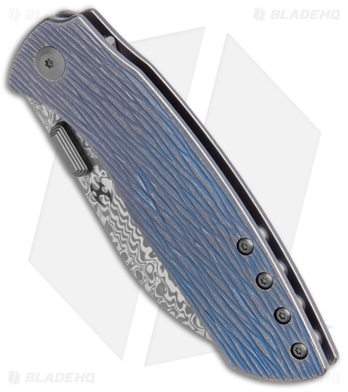 Kansept Knives Convict Frame Lock Knife Titanium Woodgrain (3.3" Damascus)