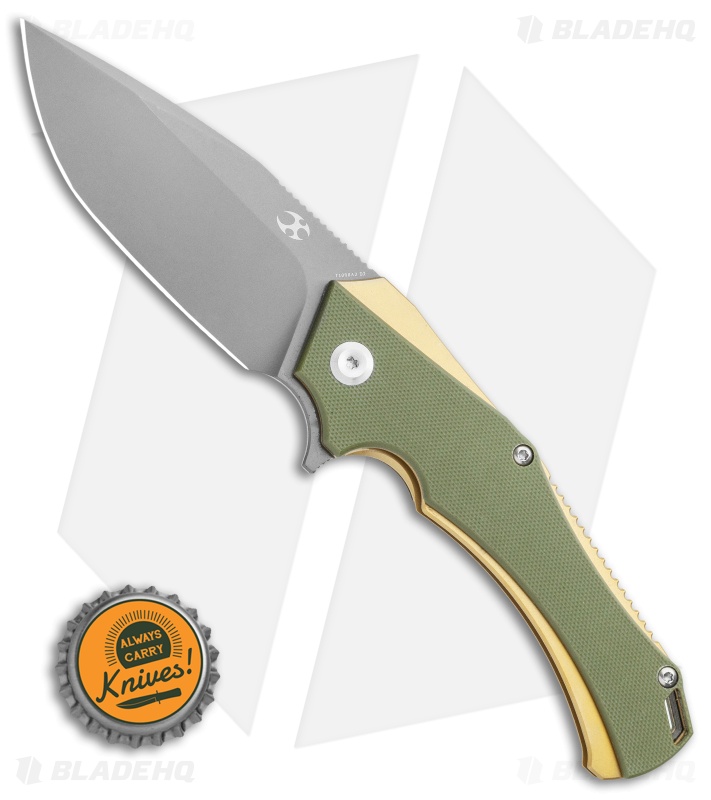 Kansept Knives Hellx  Liner Lock Knife OD Green G-10/Bronze (3.62" Gray D2)