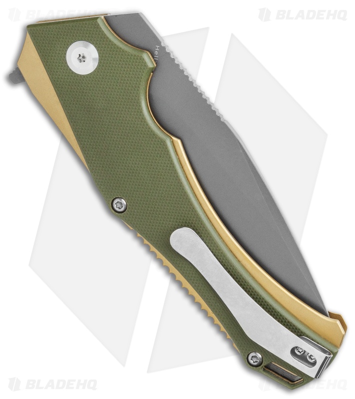 Kansept Knives Hellx  Liner Lock Knife OD Green G-10/Bronze (3.62" Gray D2)