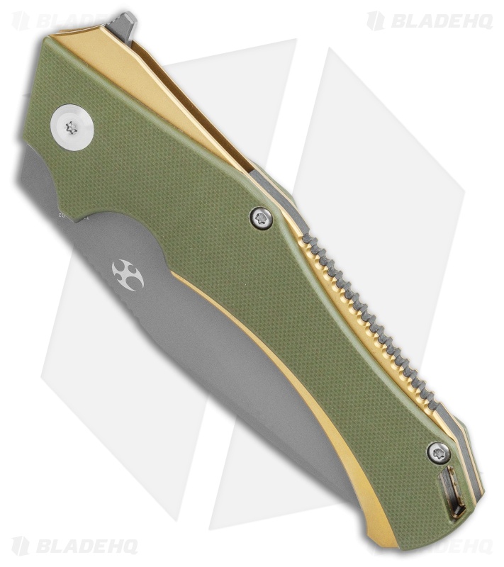 Kansept Knives Hellx  Liner Lock Knife OD Green G-10/Bronze (3.62" Gray D2)