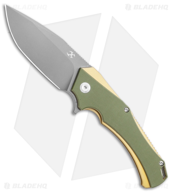 Kansept Knives Hellx  Liner Lock Knife OD Green G-10/Bronze (3.62" Gray D2)