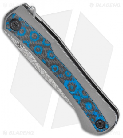 Kansept Knives Kratos Frame Lock Knife Blue Fat Carbon Fiber/Ti (3.75" Damascus)