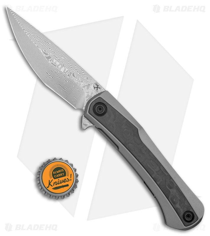 Kansept Knives Kratos Frame Lock Knife Carbon Fiber/Ti (3.75" Damascus)